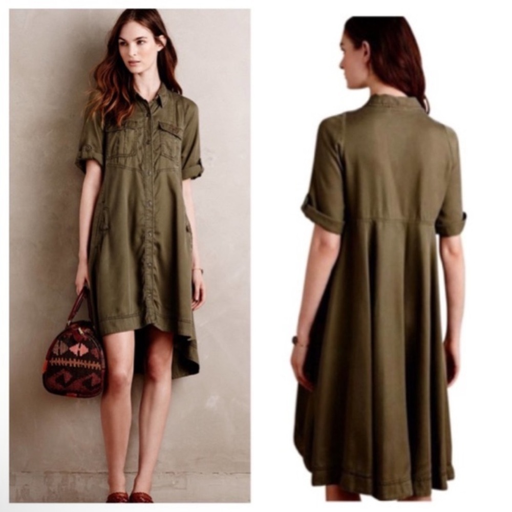 HOLDING HORSES Moss Green Military Swing Shirt Dress